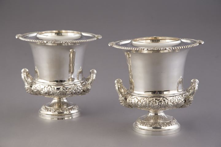 Appraisal: Pair of Royal Castle Sheffield Silverplate Bottle Coolers of campana