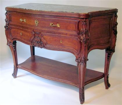 Appraisal: Louis XV style provincial carved oak marble top buffet late