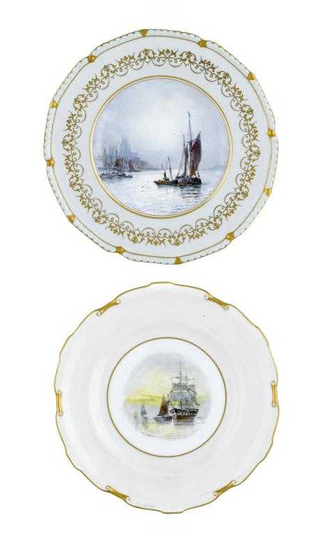 Appraisal: TWO ROYAL CROWN DERBY PLATES painted by W E J