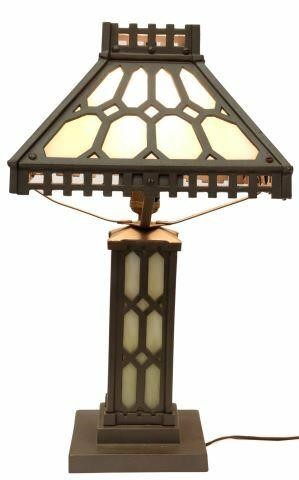 Appraisal: American Arts and Crafts table lamp c cast iron frame