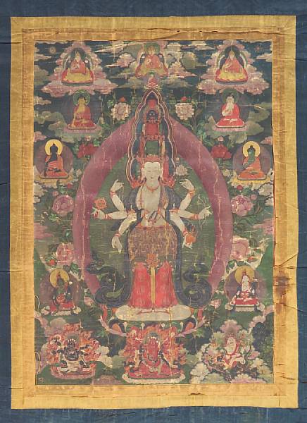 Appraisal: A Tibetan thangka of depicting an eleven-headed Avalokitesvara th Century