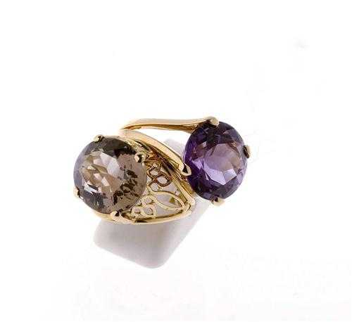 Appraisal: SMOKY QUARTZ AND GOLD RING AND AMETHYST AND GOLD RING