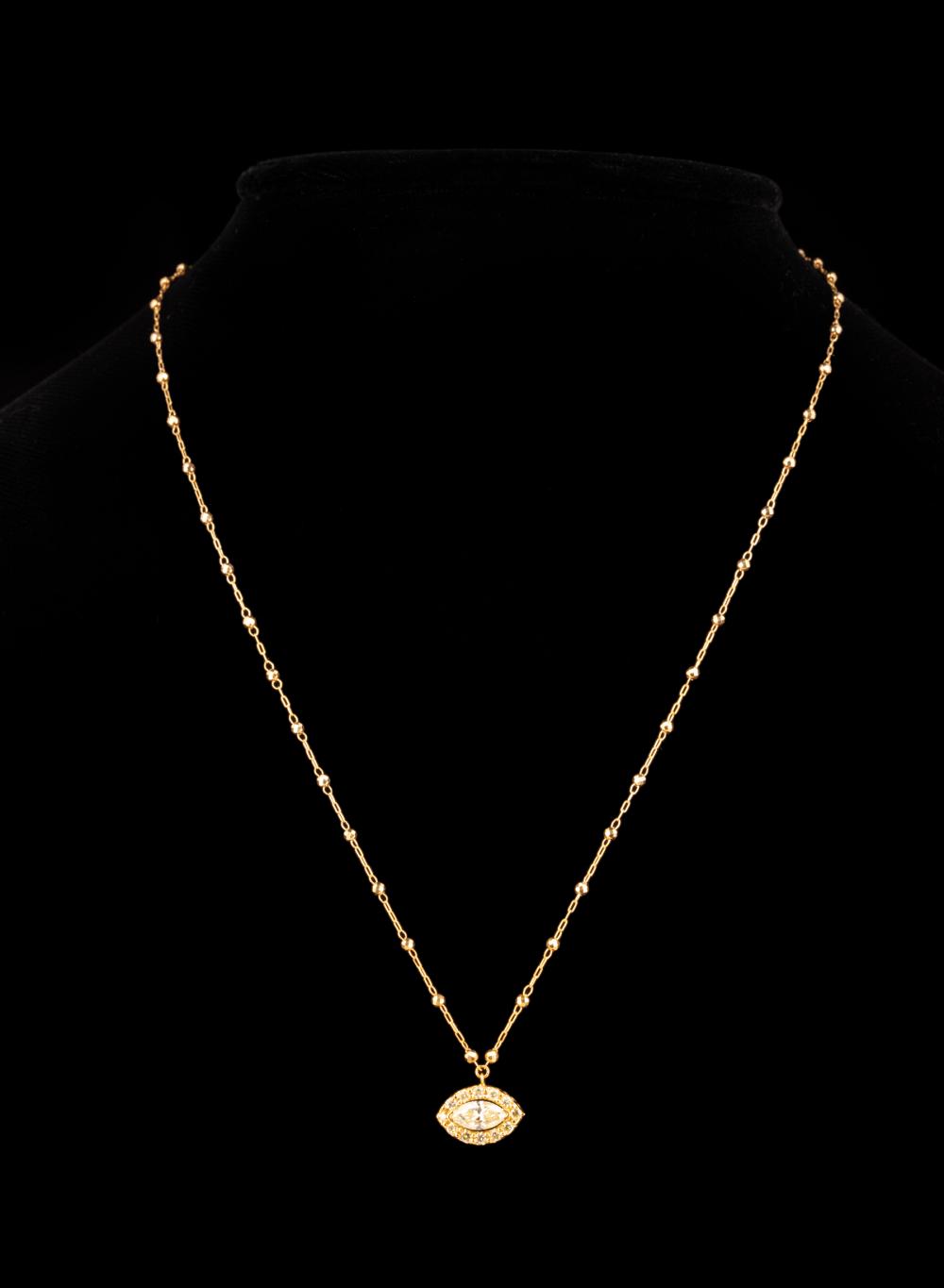 Appraisal: kt Yellow Gold and Diamond Pendant on Chain central marquise