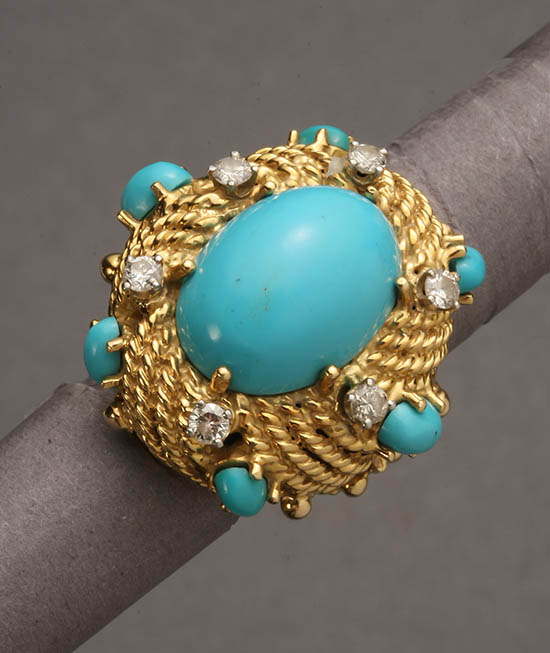 Appraisal: Lot Property of Various Owners -Karat Yellow-Gold Turquoise and Diamond