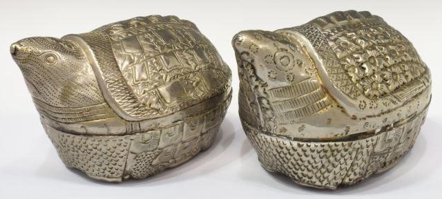 Appraisal: lot of Cambodian silver-tone metal turtle-form betel-nut boxes unmarked largest