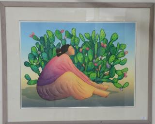 Appraisal: R C Gorman colored lithograph Woman by a Cactus signed