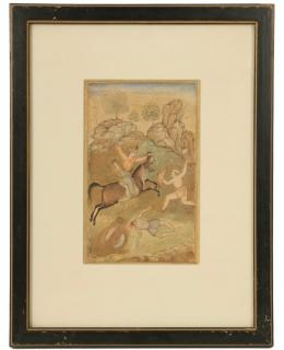 Appraisal: TH C MUGHAL PAINTING Miniature Gouache of a Warrior on