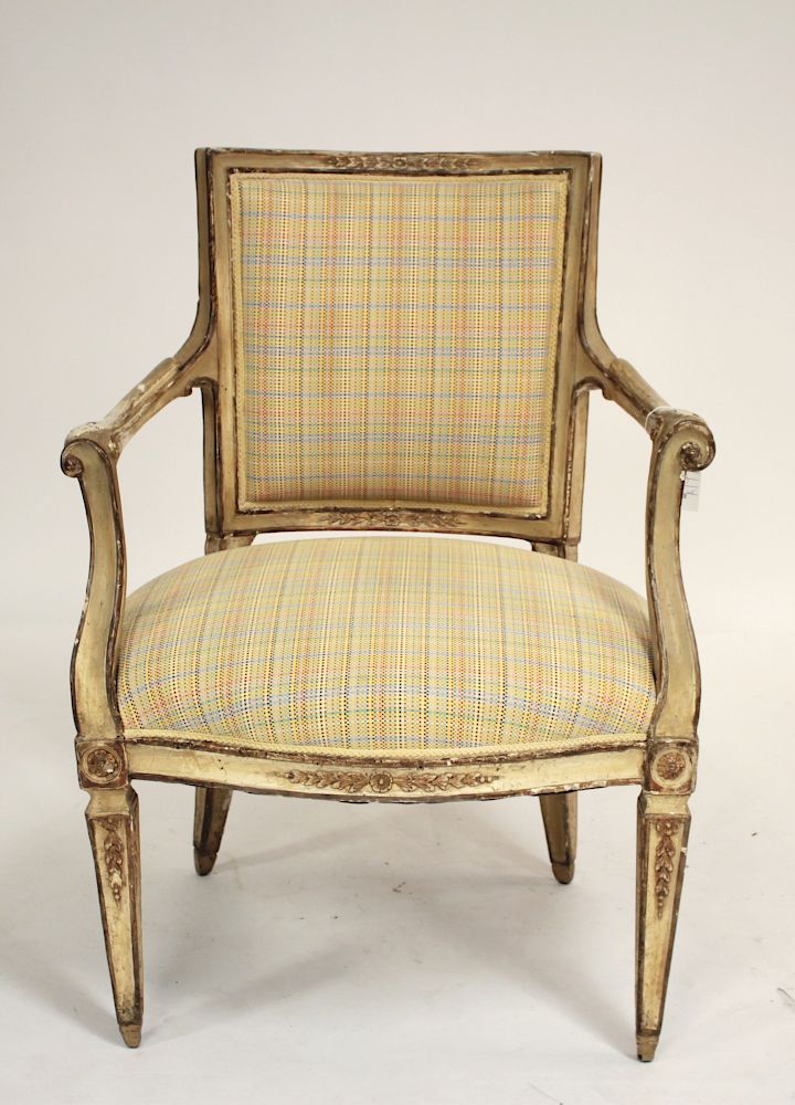 Appraisal: Italian Neo Classical Open Arm Chair c Paint and gilt