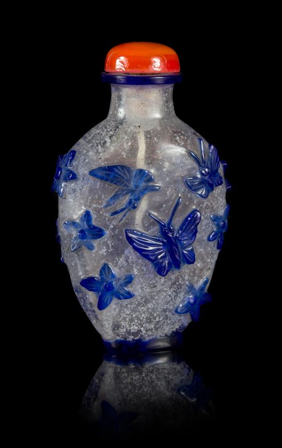 Appraisal: Sale Lot A Blue Overlay Snowflake Ground Snuff Bottle of