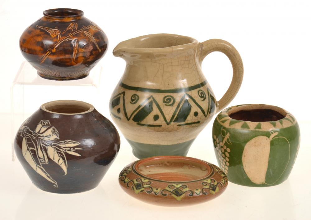 Appraisal: GROUP OF DECORATED POTTERY VASES AND JUG