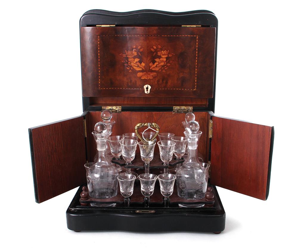 Appraisal: Napoleon III style marquetry-inlaid liquor tantalus th century fitted with