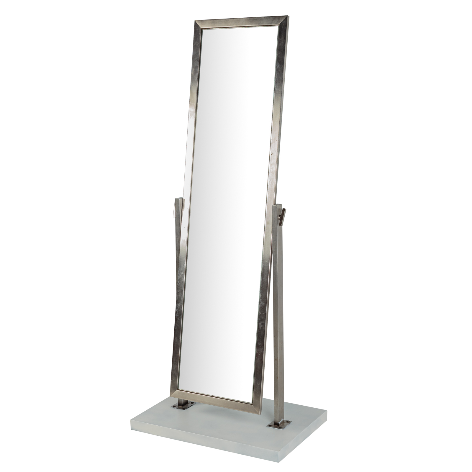 Appraisal: MODERN STAINLESS STEEL INDUSTRIAL CHEVAL MIRROR Double sided mirror framed