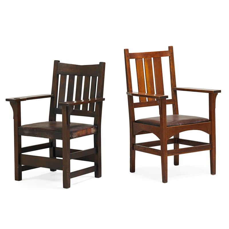 Appraisal: GUSTAV STICKLEY Two armchairs Condition Report Taller very good condition