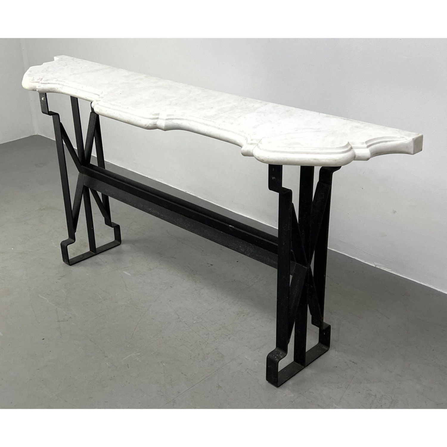 Appraisal: Heavy Iron Console Serving Table with Thick Heavy Marble Top