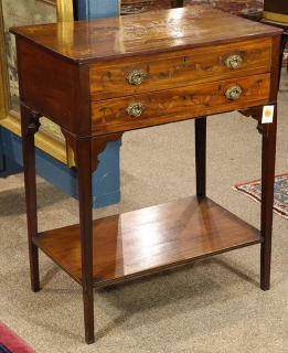 Appraisal: George III mahogany and marquetry work table George III mahogany