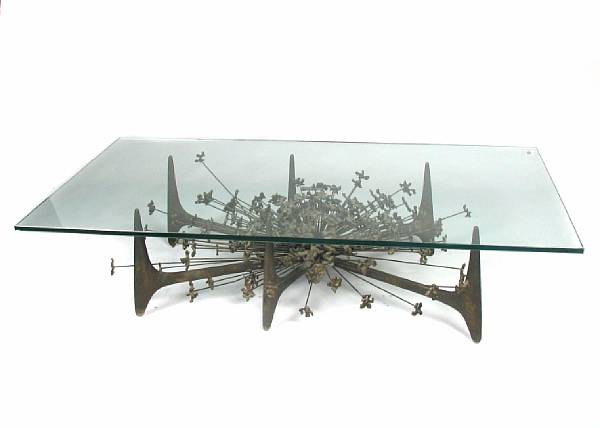 Appraisal: A Mid Century modern bronze and glass coffee table height