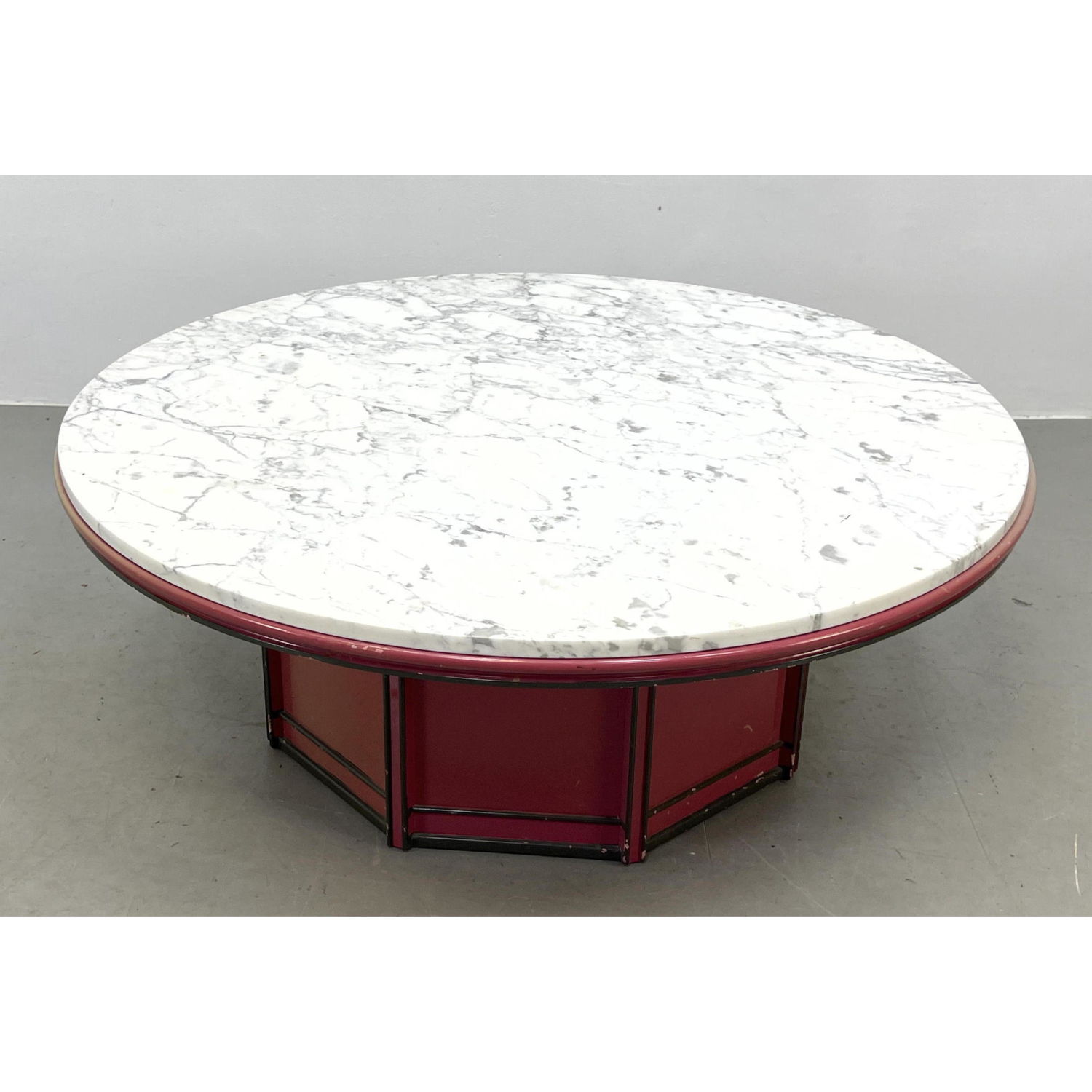 Appraisal: Round Marble Top Coffee Cocktail Table Painted base has multiple