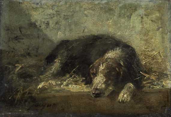 Appraisal: JACQUES CHARLES MILE Paris Sleeping dog Oil on panel Signed