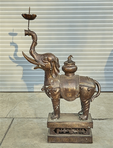 Appraisal: Chinese bronze elephant-form candlestick with elephant finial censer to back