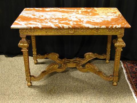 Appraisal: LOUIS XIV STYLE MARBLE AND GILT CENTER TABLE Early mid