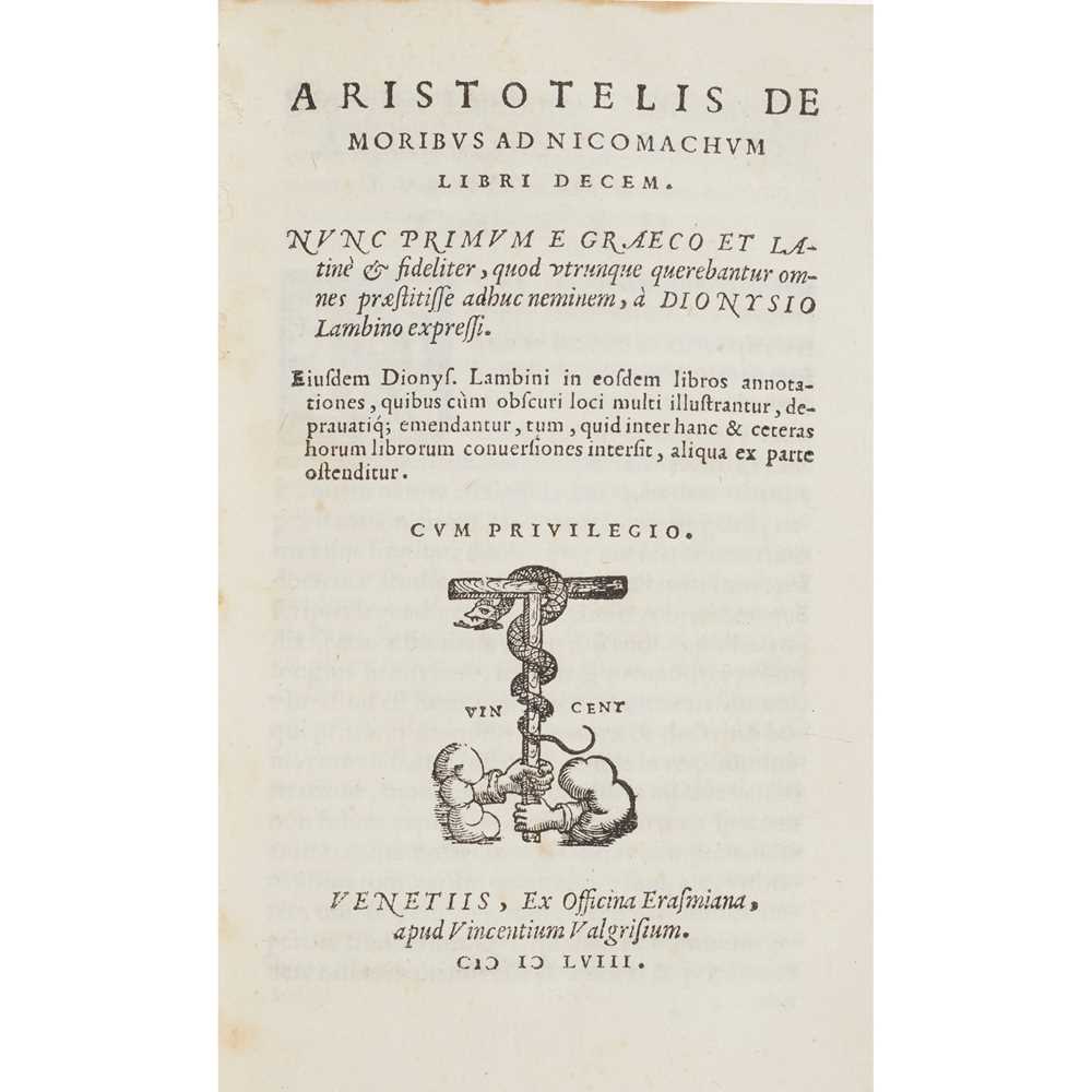 Appraisal: ARISTOTLE ARISTOTELIS DE MORIBUS AD NICOMACHUM LIBRI DECEM Venice Vincenzo