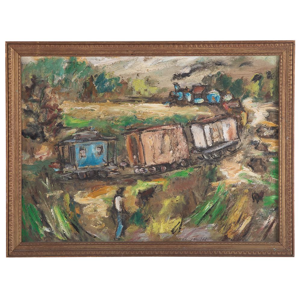 Appraisal: Edward Rosenfeld Train en Route oil on board American -