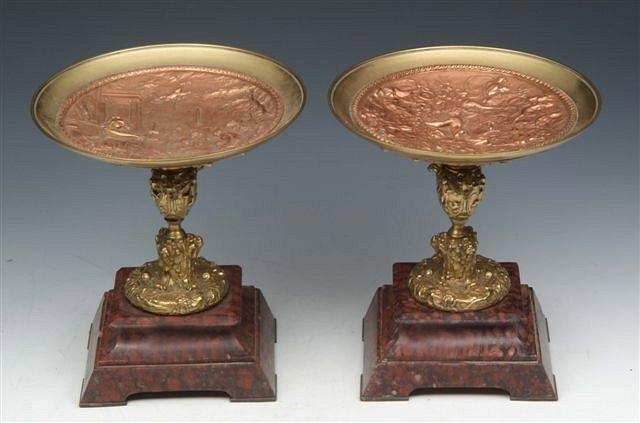 Appraisal: A PAIR OF GILT METAL AND COPPER CLASSICAL TAZZAS in