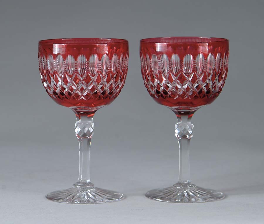 Appraisal: PAIR OF CRANBERRY CUT TO CLEAR WINES Cranberry cut to