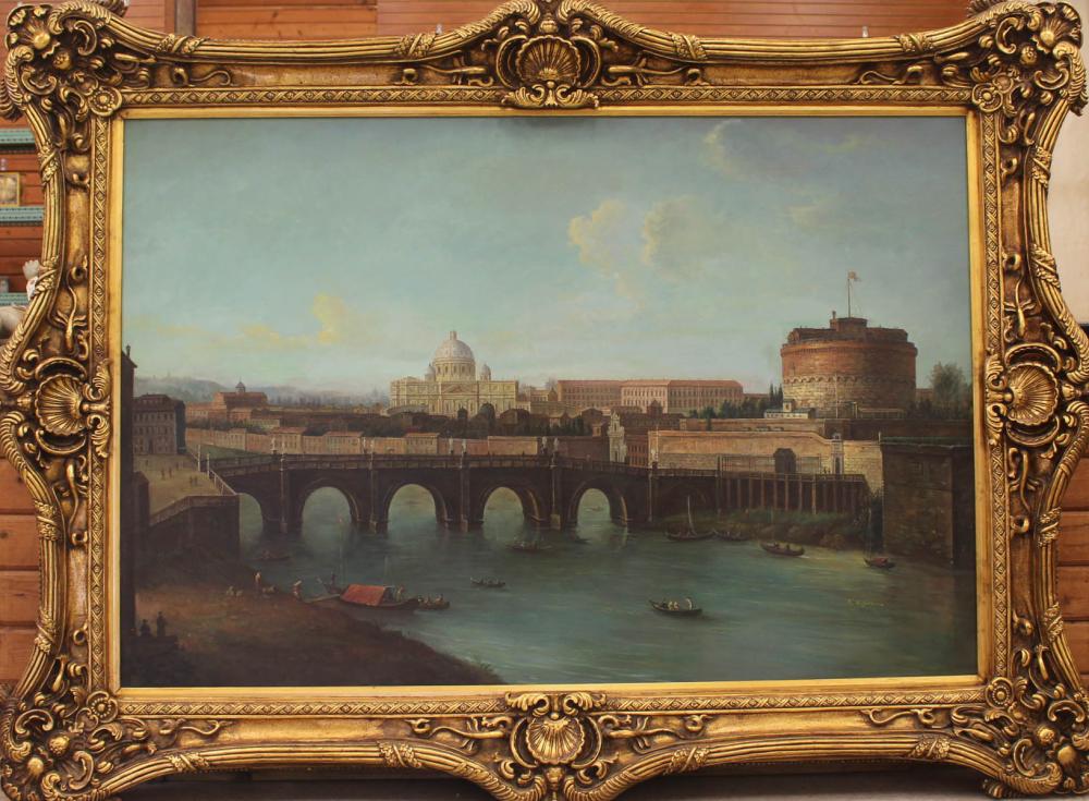 Appraisal: MONUMENTAL OIL ON CANVAS Castel Sant'Angelo Rome with Saint Peter's