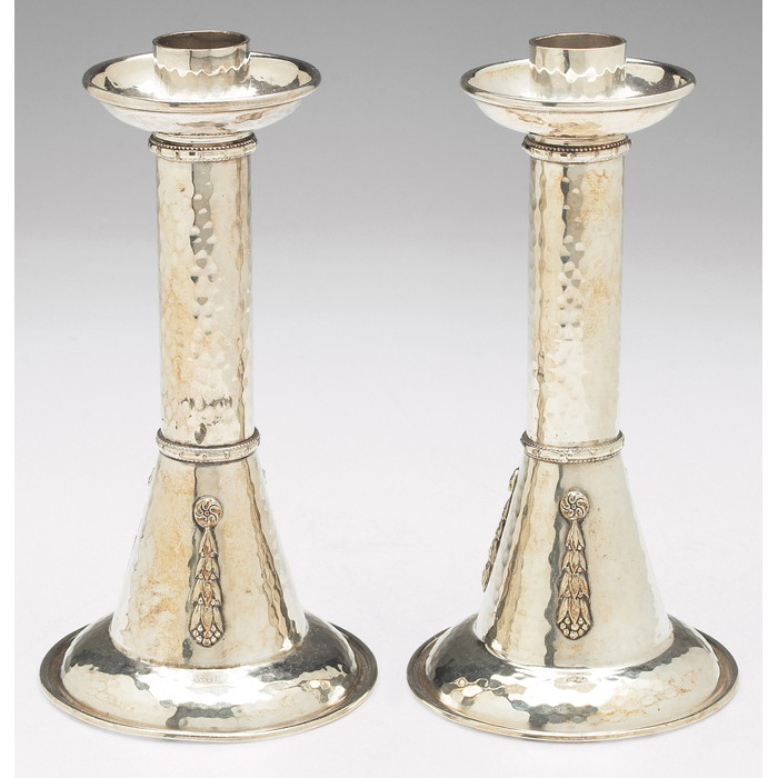 Appraisal: AE Jones Arts Crafts candlesticks pair attribution English c silver