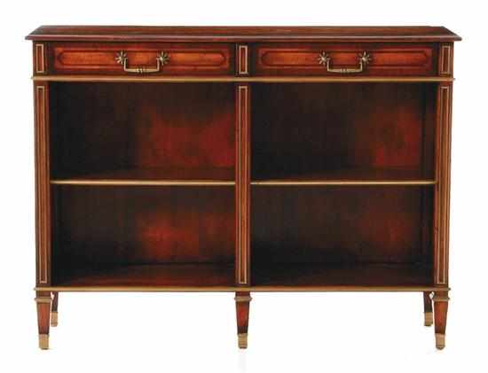 Appraisal: Regency style brass-inlaid mahogany bookcase rectangular banded top with molded