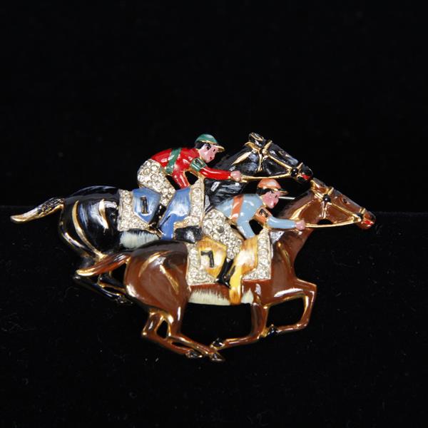 Appraisal: Coro Craft Corocraft Enamel Dual Jockeys on Race Horses Brooch