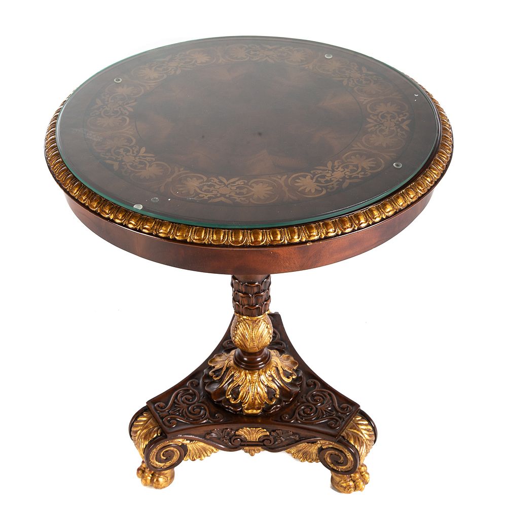 Appraisal: Maitland-Smith Regency Style Lamp Table With mahogany inlaid top having