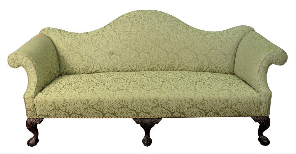 Appraisal: Chippendale Style Upholstered Sofa having rolled arms and carved legs