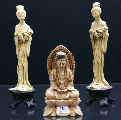 Appraisal: Three carved figures of women together with a carved figure