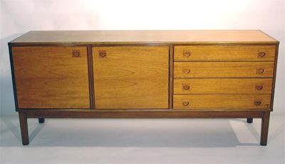 Appraisal: An English 's teak sideboard twin door with band of