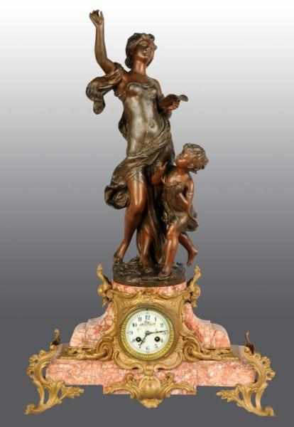 Appraisal: Rare French Pink Marble Mantle Clock Description With signed removable