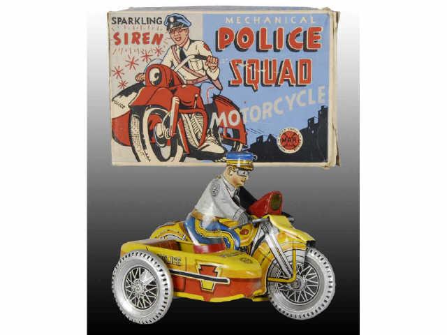 Appraisal: Marx Police Squad Motorcycle with Original Box Description Tin wind-up