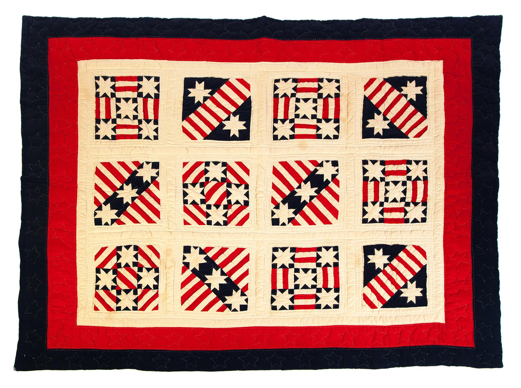 Appraisal: PATRIOTIC QUILT American mid th century Cotton with solid color