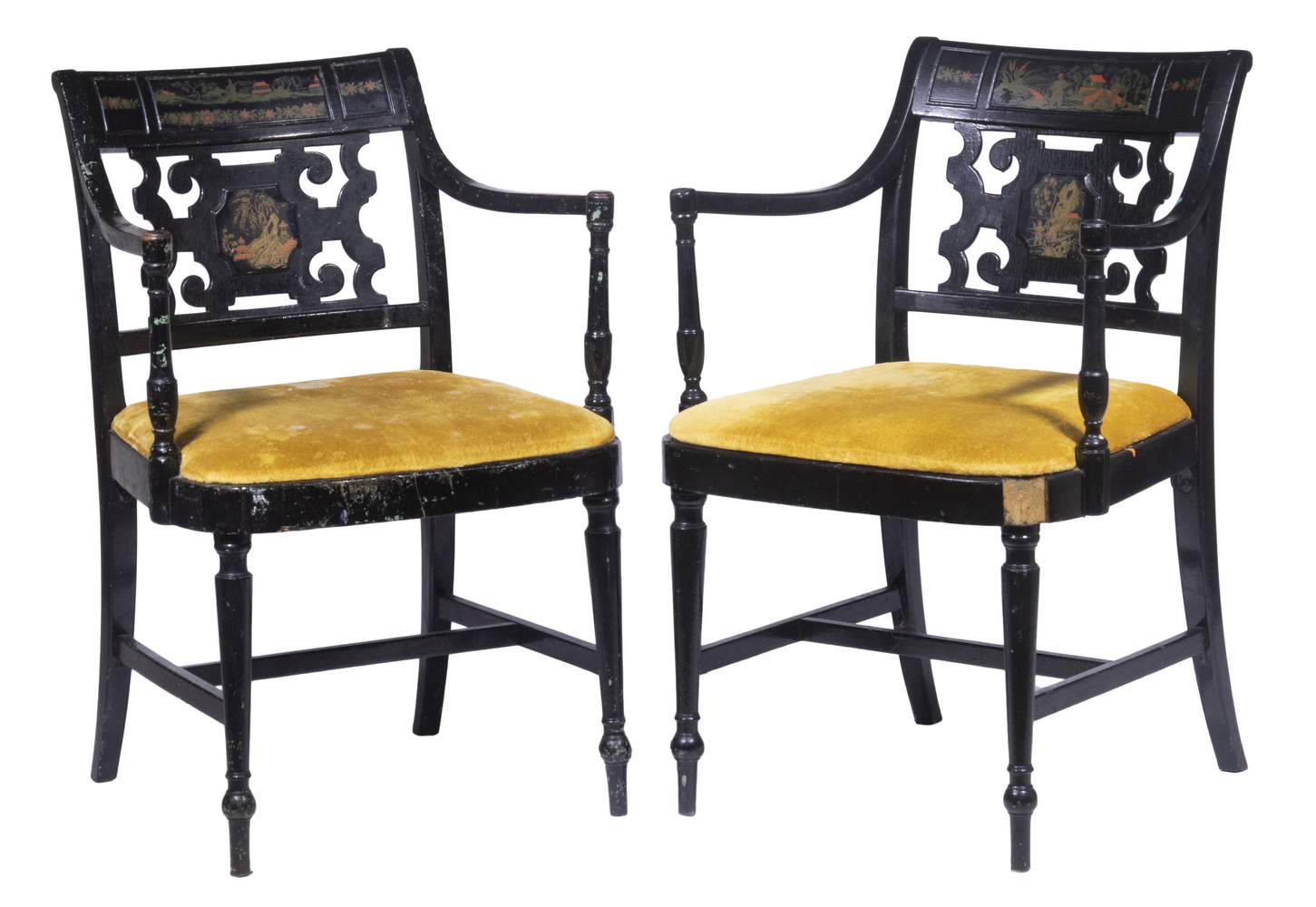 Appraisal: PR REGENCY PAINT DECORATED ARMCHAIRS Pair of Early th c