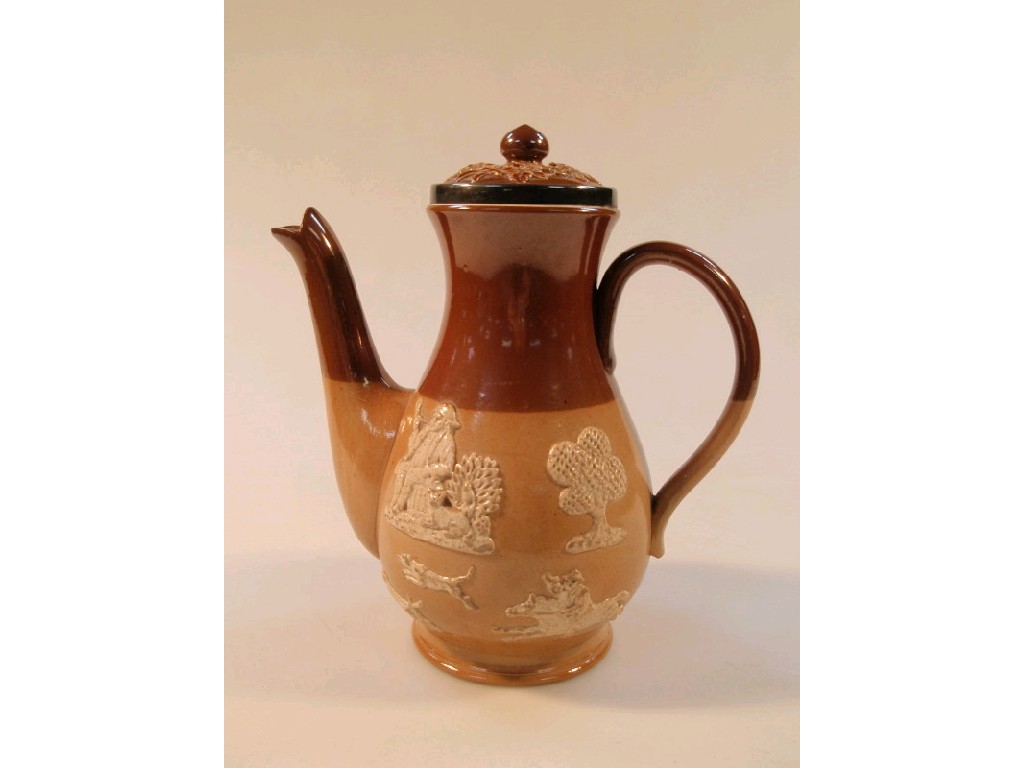 Appraisal: A Doulton Lambeth stoneware two tone coffee pot with relief