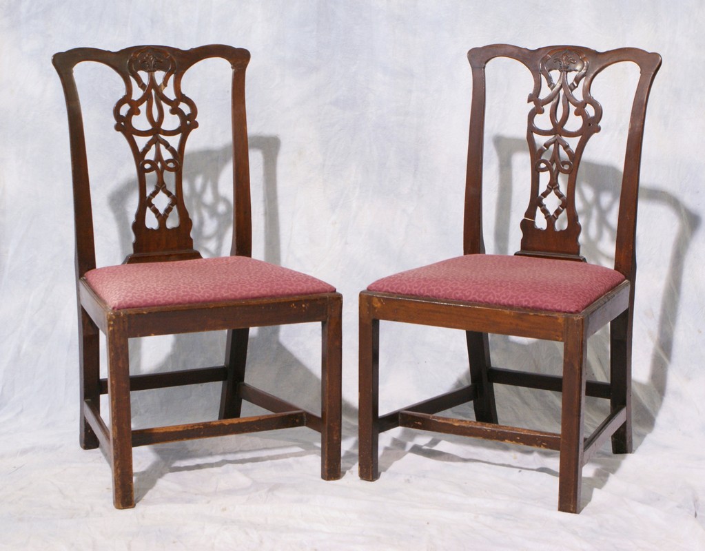 Appraisal: Pair of Carved Mahogany George III Chippendale Side Chairs brass