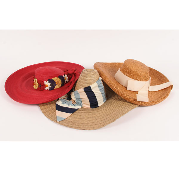 Appraisal: Vintage straw sun hats all wide brimmed one Saks with