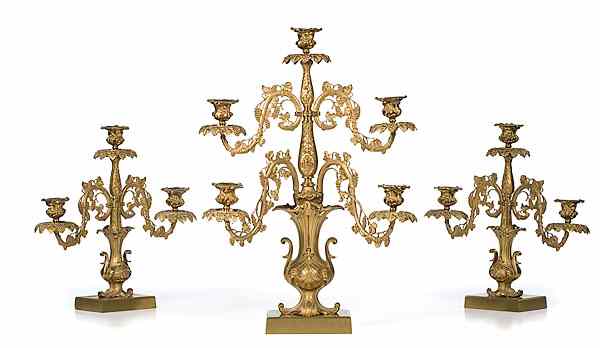 Appraisal: Henry Hooper Gilded Garniture American ca - Three-piece garniture the