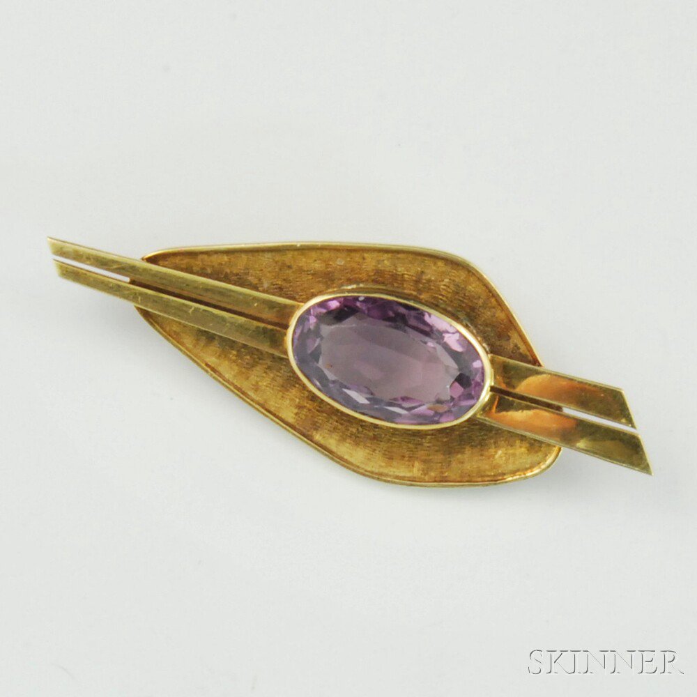 Appraisal: Gold and Amethyst Brooch of abstract form dwt wd in