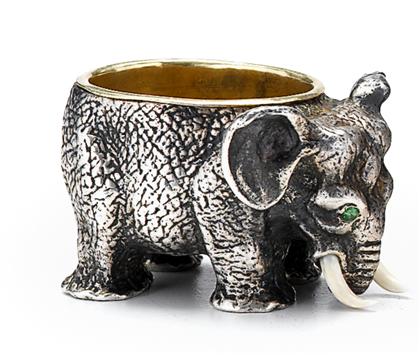 Appraisal: Russian silver elephant-form saltMounted with ivory tusks and green gem-set