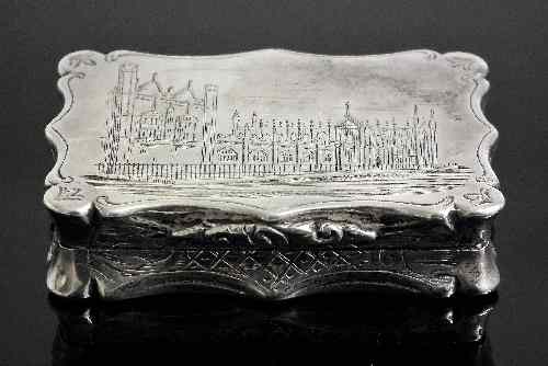 Appraisal: A Victorian silver rectangular ''Castle Top'' vinaigrette of shaped outline