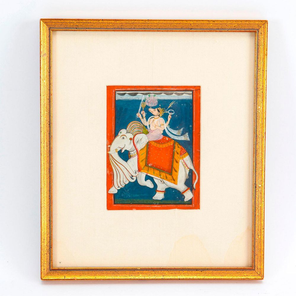 Appraisal: FRAMED ANTIQUE HAND PAINTED AIRAVATA AND VARAHA Hindu divine elephant