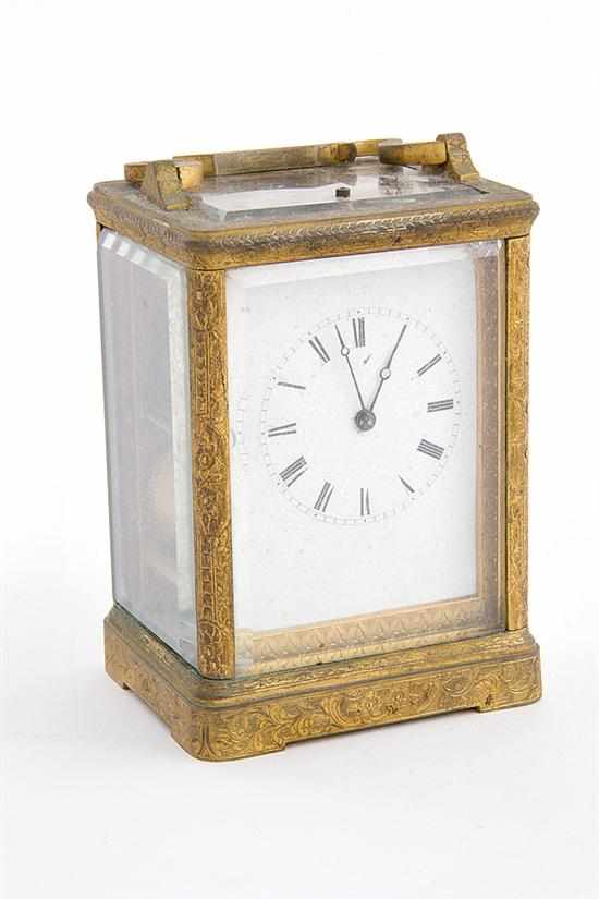 Appraisal: French brass and glass repeating carriage clock circa of typical