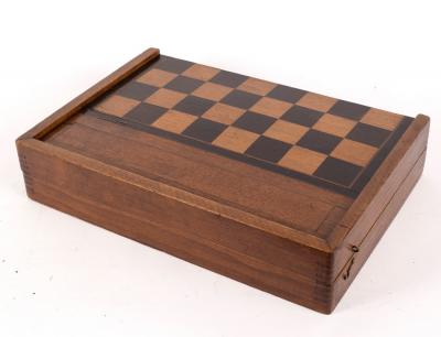 Appraisal: A late th Century games box inlaid for chess and